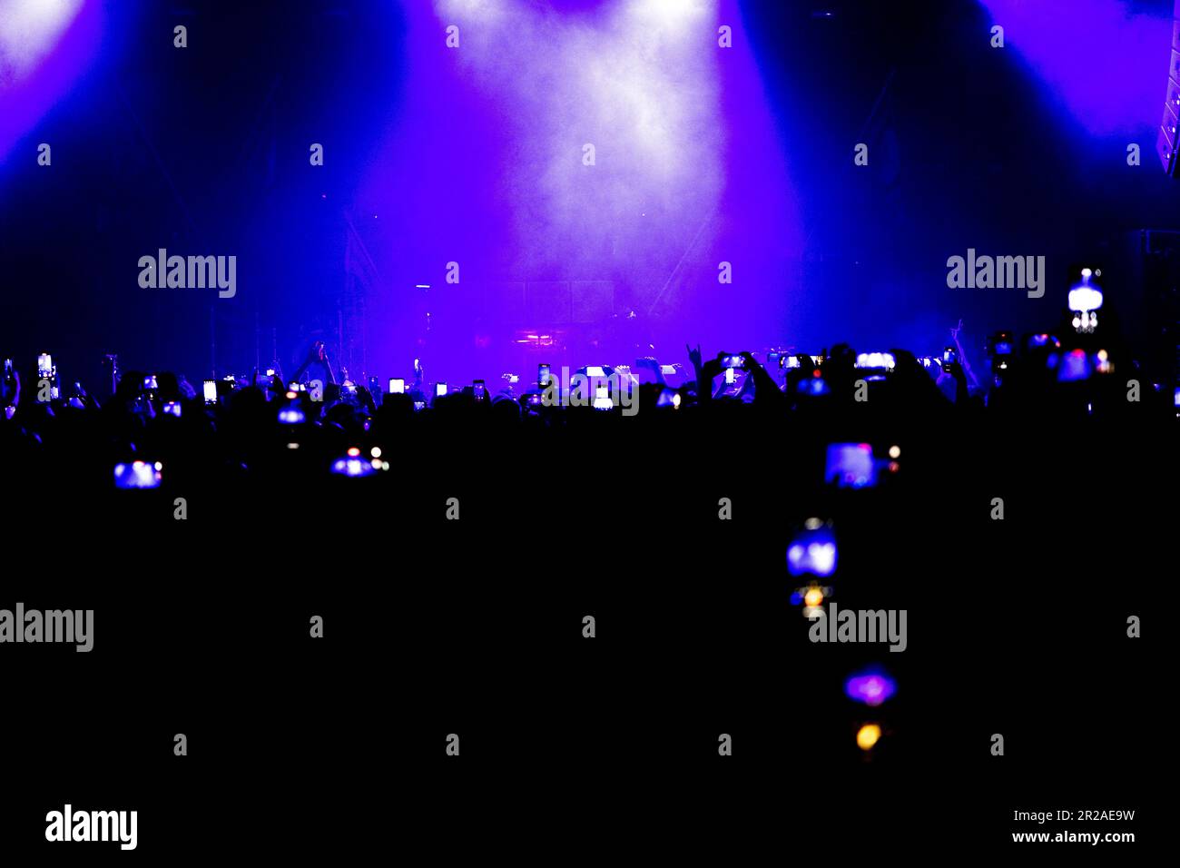 Alcatraz club Italy 17 May 2023 people using their phones to film and take pictures during a live gig concert show Milan © Andrea Ripamonti / Alamy Stock Photo