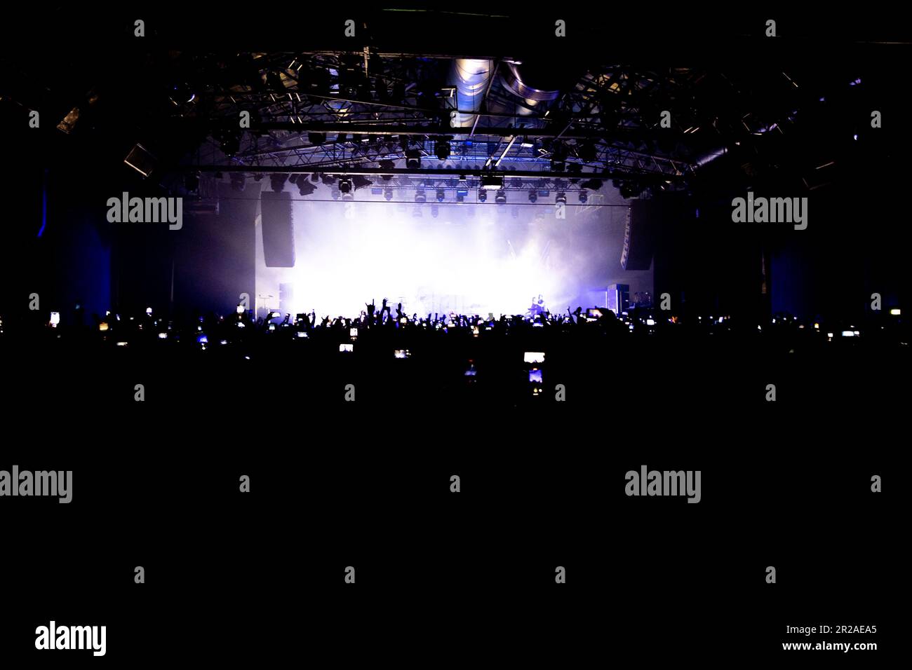 Alcatraz club Italy 17 May 2023 people using their phones to film and take pictures during a live gig concert show Milan © Andrea Ripamonti / Alamy Stock Photo