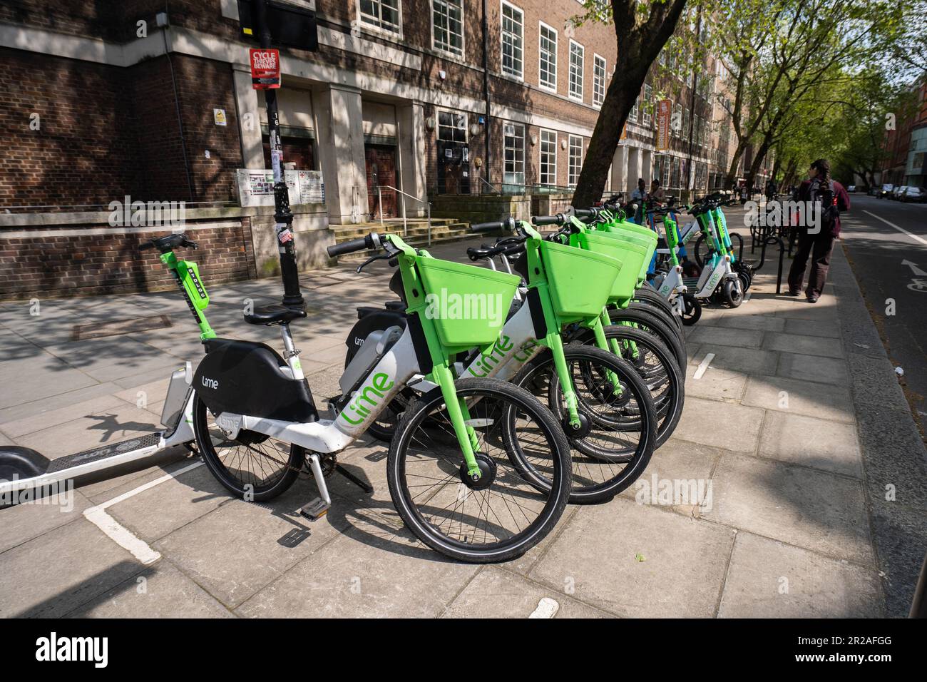 London UK. 18 May 2023 Lime electric hire bikes. Electric cycle