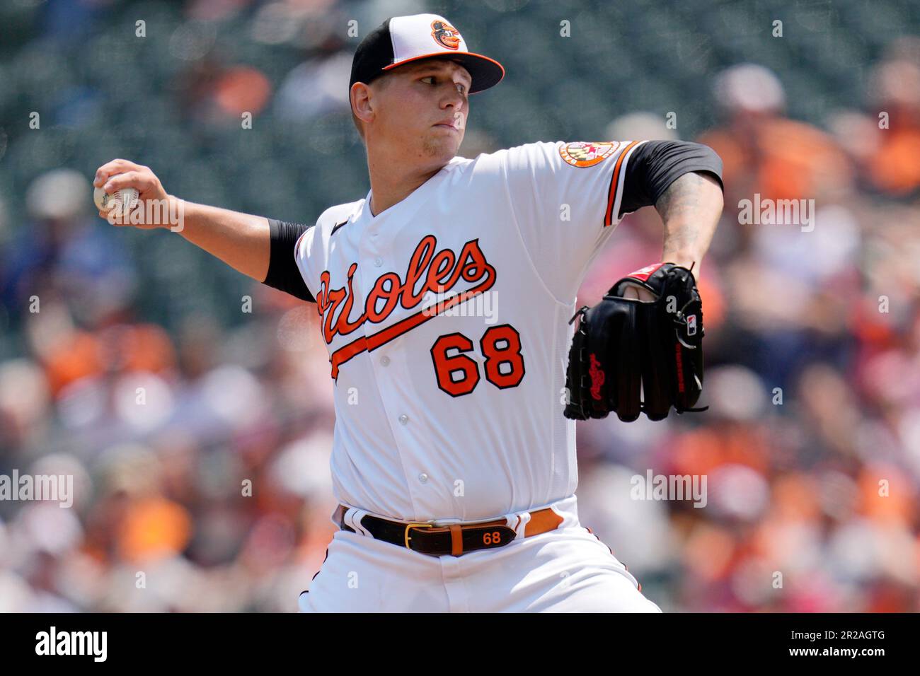 Baltimore Orioles starting pitcher Tyler Wells throws to the Los Angeles Angels during the first