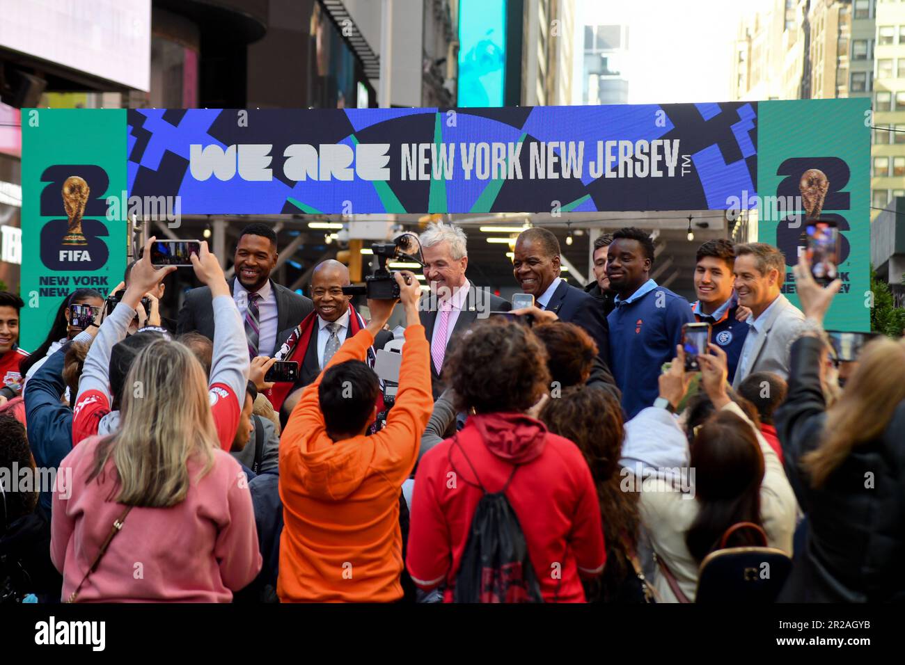 New York, USA. 18th May, 2023. Michael Strahan, Eric Adams and Phil