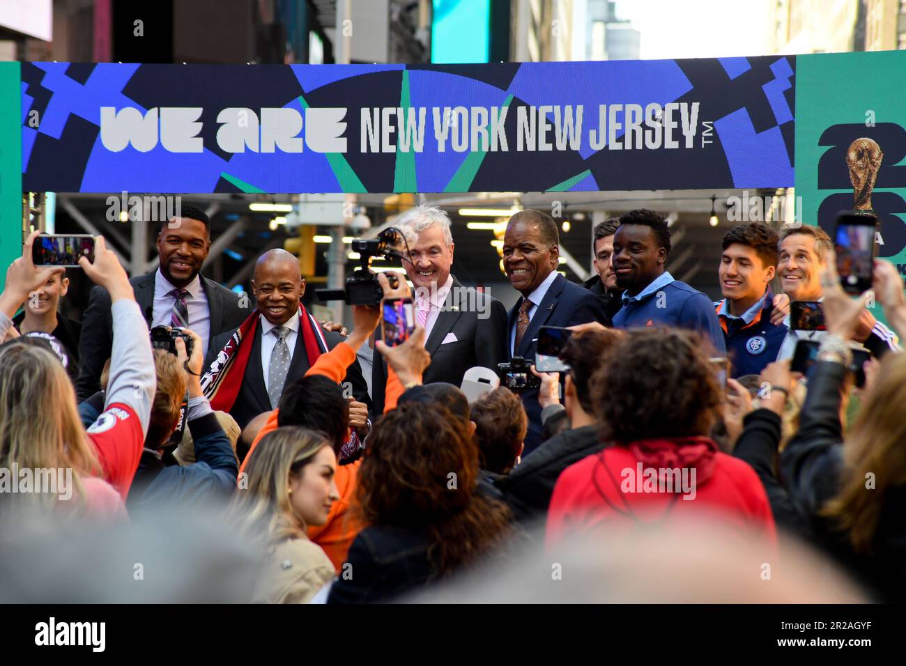 New York, USA. 18th May, 2023. Michael Strahan, Eric Adams and Phil