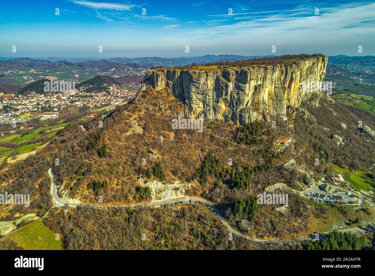 Aerial View Of The Pietra Di Bismantova A Characteristic Mountain Of aerial-view-of-the-pietra-di-bismantova-a-characteristic-mountain-of