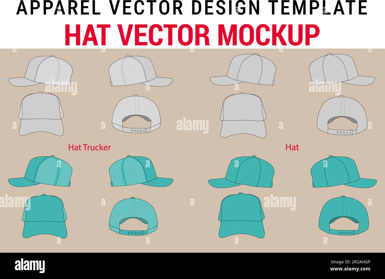 Streetwear Hat Trucker Streetwear Vector Trucker Hat Tech Pack Fitted Hat Mockup Vector Illustrator Template Procreate Mockup Clothing Blank Cap Stock Vector