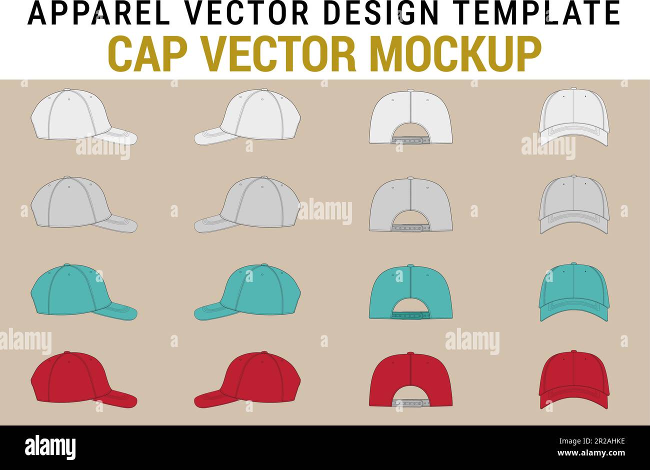 Streetwear Blank Baseball Cap Mockup Breathable Hats Vector Bundle Streetwear Technical Draw Hat Mockup Vector Tech Pack Illustrator Procreate Mockup Stock Vector