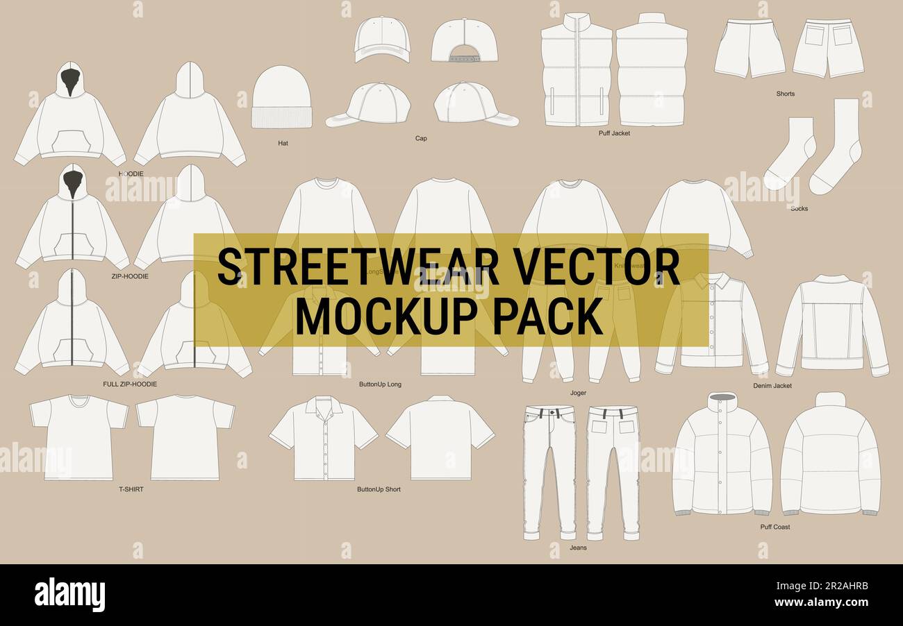 Streetwear Vector Mockup Pack Vector Apparel Mockup Collection Fashion ...