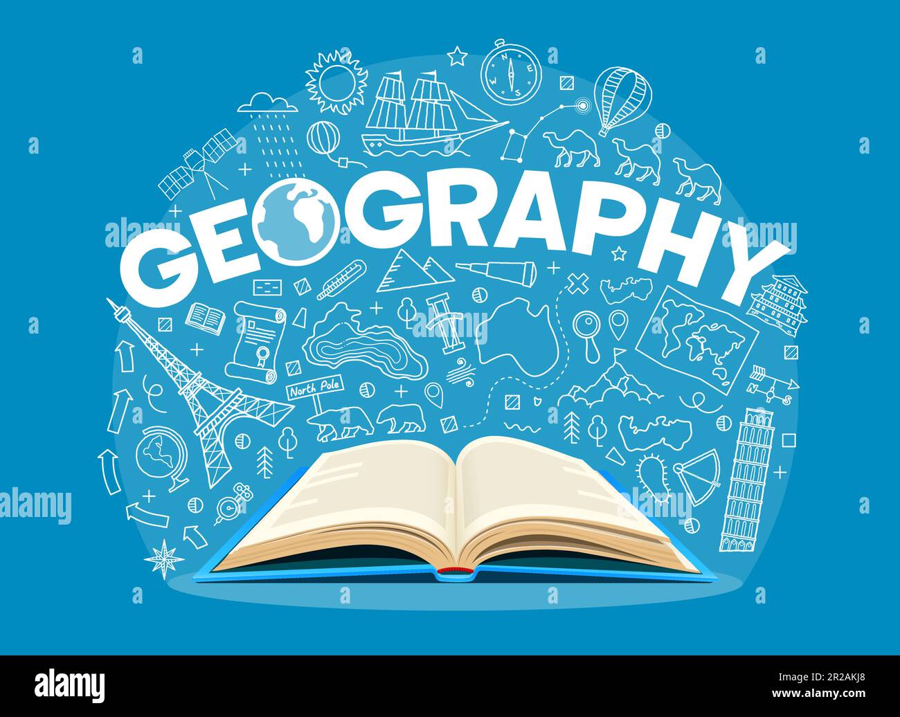 Geography Textbook Outline Science Symbols On School Board Vector Geography Textbook Outline Science Symbols On School Board Vector