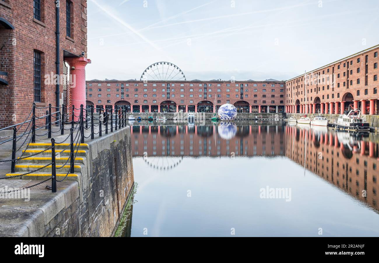 The Floating Earth sculpture in the Royal Albert Dock in Liverpool