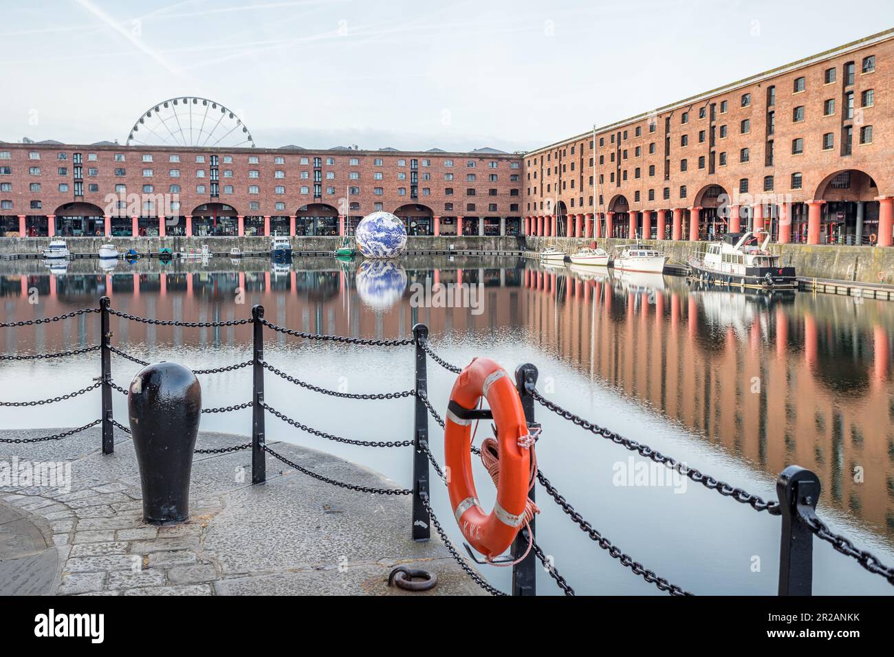 The Floating Earth sculpture in the Royal Albert Dock in Liverpool