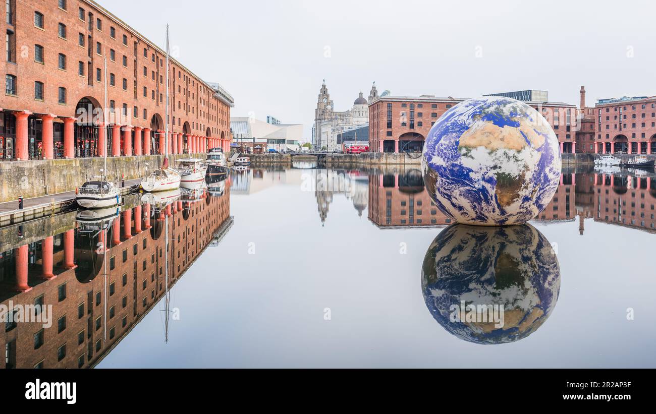 A multi image panorama of the Floating Earth sculpture in the Royal