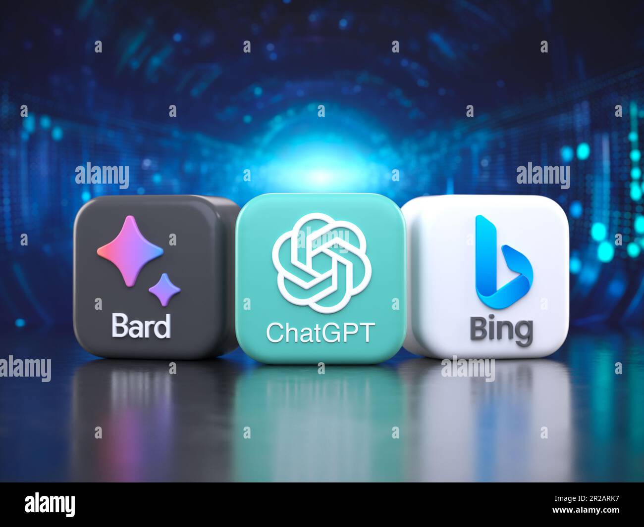 Valencia, Spain May, 2023 Google Bard, OpenAI ChatGPT and Microsoft