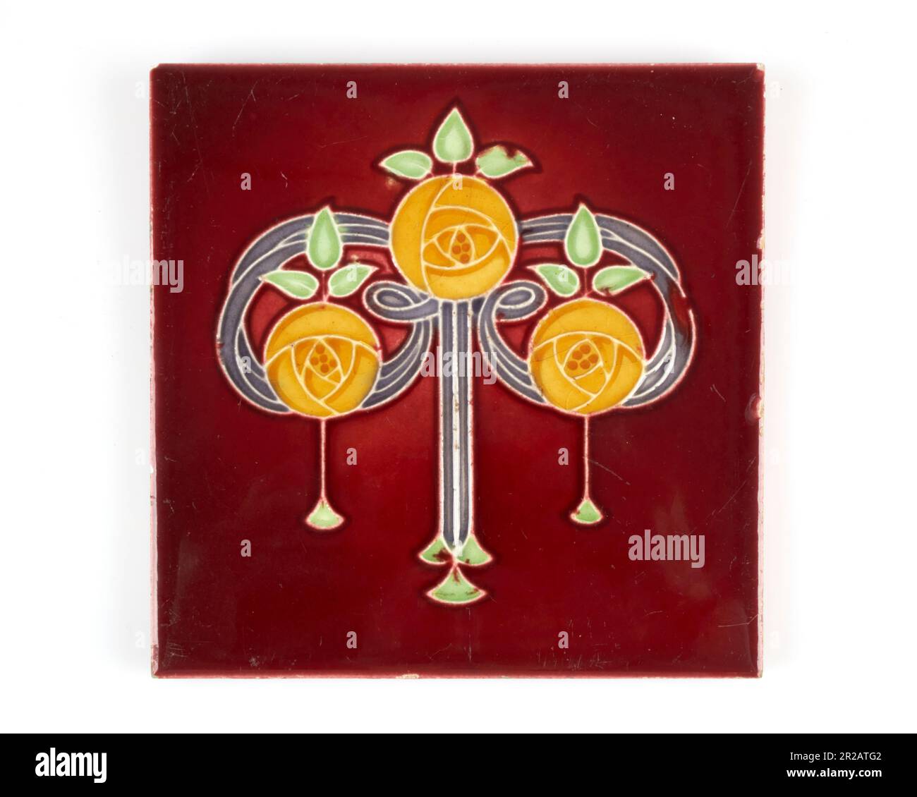 Antique 1900s English Lea and Boulton Art Nouveau three amber Glasgow