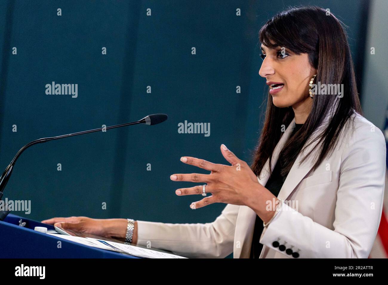 Deputy Pentagon Press Secretary Sabrina Singh speaks during a briefing