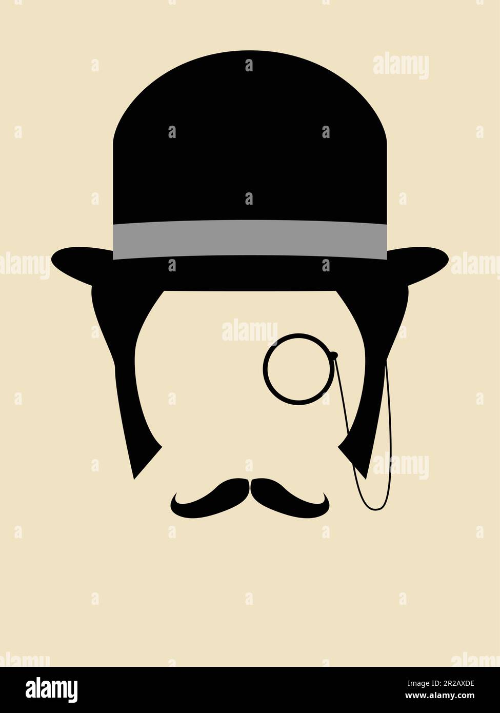 Gentleman wearing bowler hat with a monocle and mustache Stock Vector