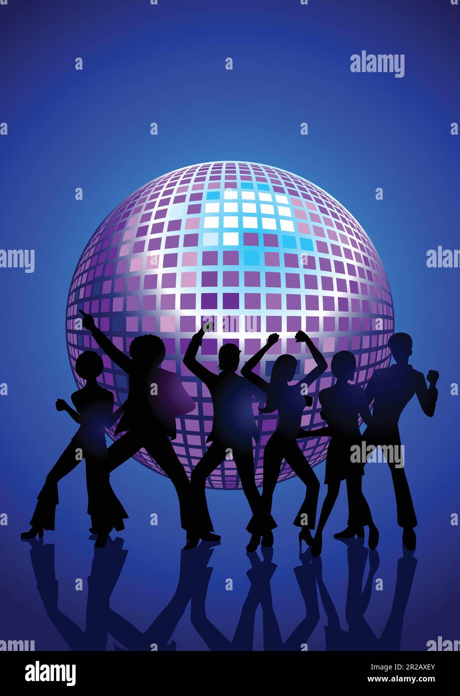 Silhouette Illustration of couples disco dancing Stock Vector