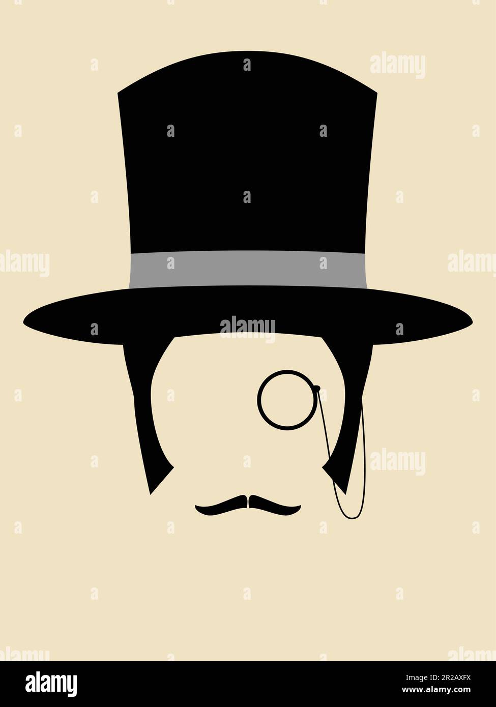 Gentleman wearing vintage hat with a monocle and mustache Stock Vector