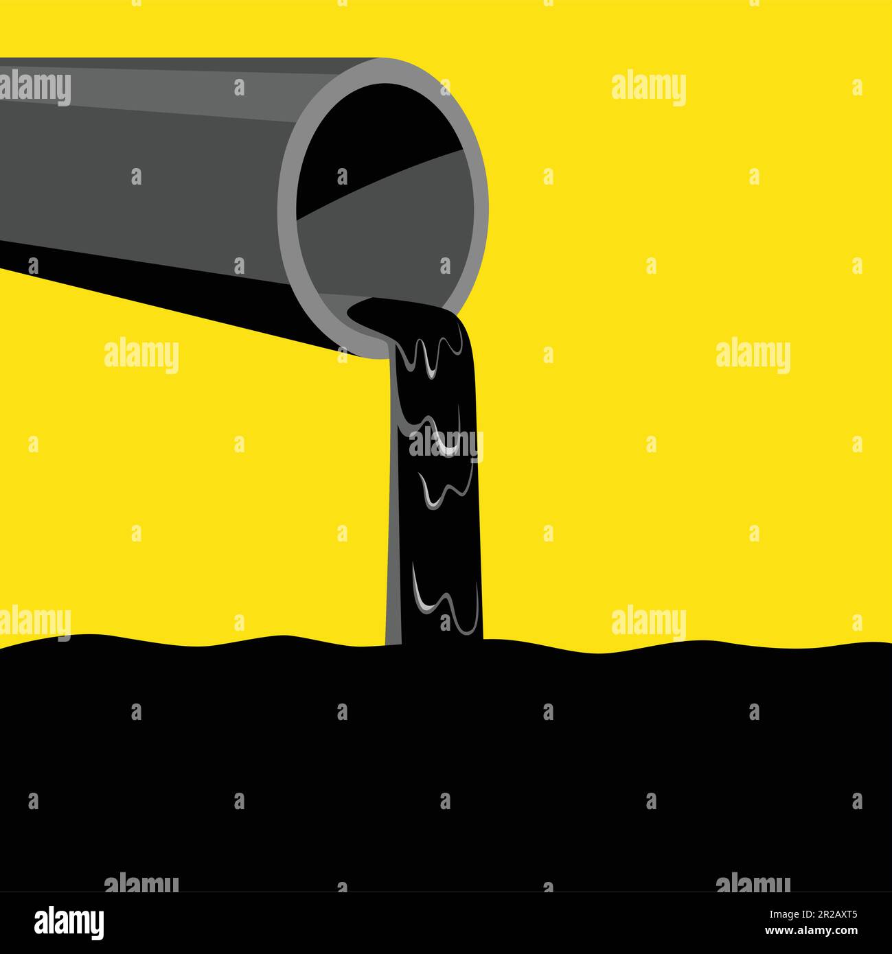 Pipe pouring out black thick liquid, concept for industrial waste and water pollution Stock Vector