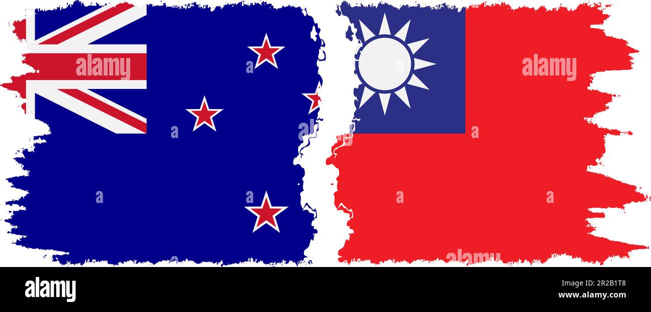 Taiwan and New Zealand grunge flags connection, vector Stock Vector