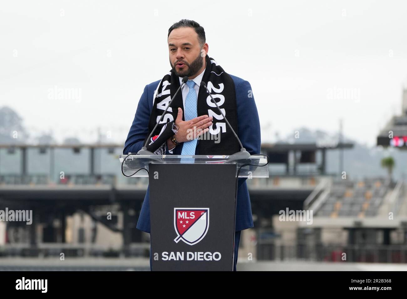Sycuan Tribe Chairman Cody Martinez speaks during the announcement of a