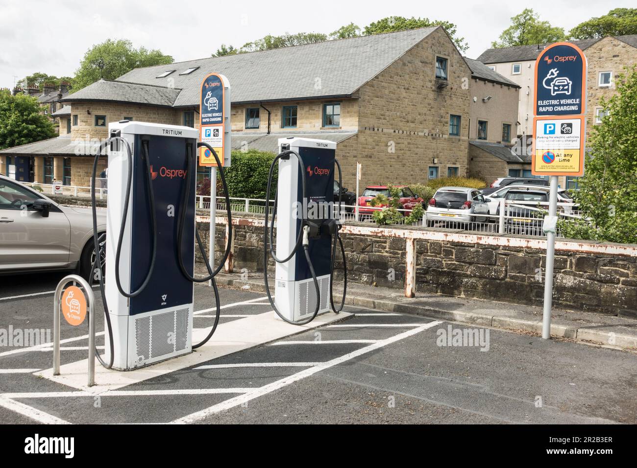 Osprey electric vehicle rapid charging station, England, UK Stock Photo