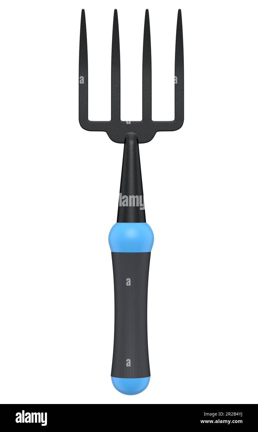 Garden pitchfork or fork with wooden handle for harvesting hay isolated