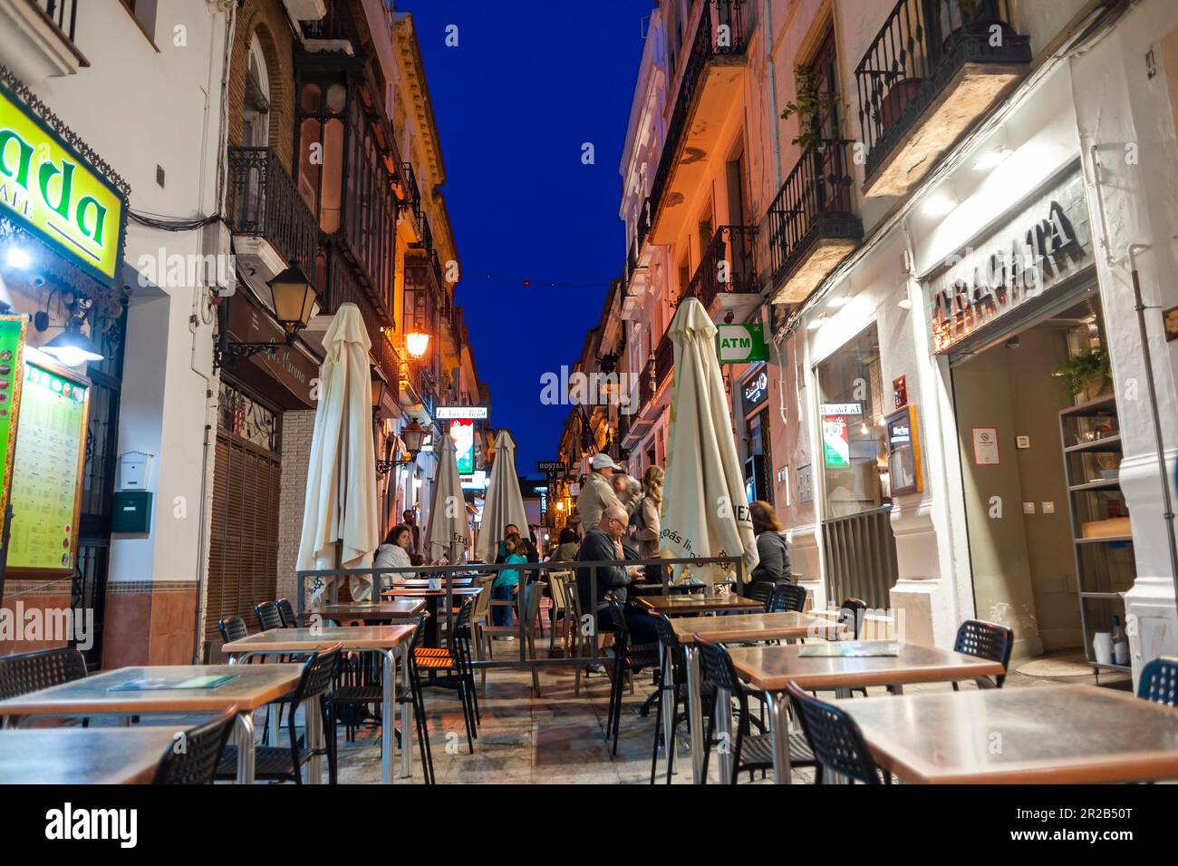 Ronda, Malaga, Spain, Street Scene, Night, TOurists Visiting Street ...