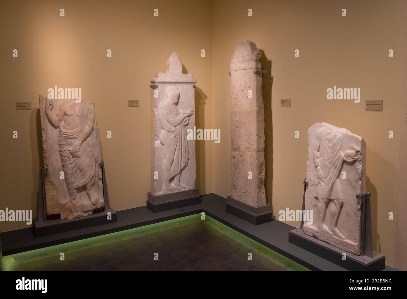 Grave steles from the classical antiquity period of ancient Greece . Diachronic Museum of Larissa , Greece Stock Photo