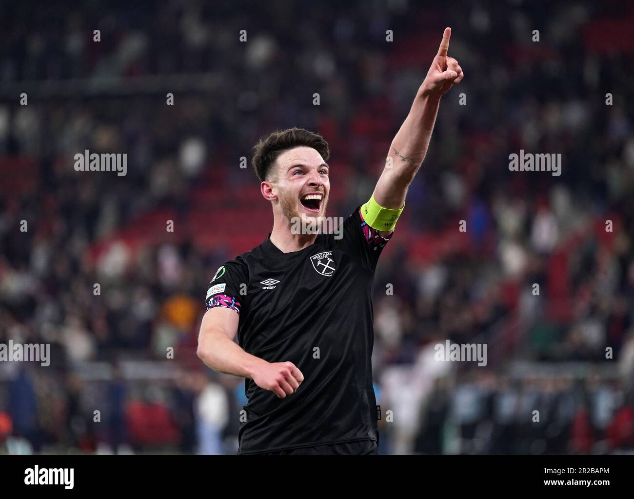 West Ham United's Declan Rice celebrates victory after the UEFA Europa ...