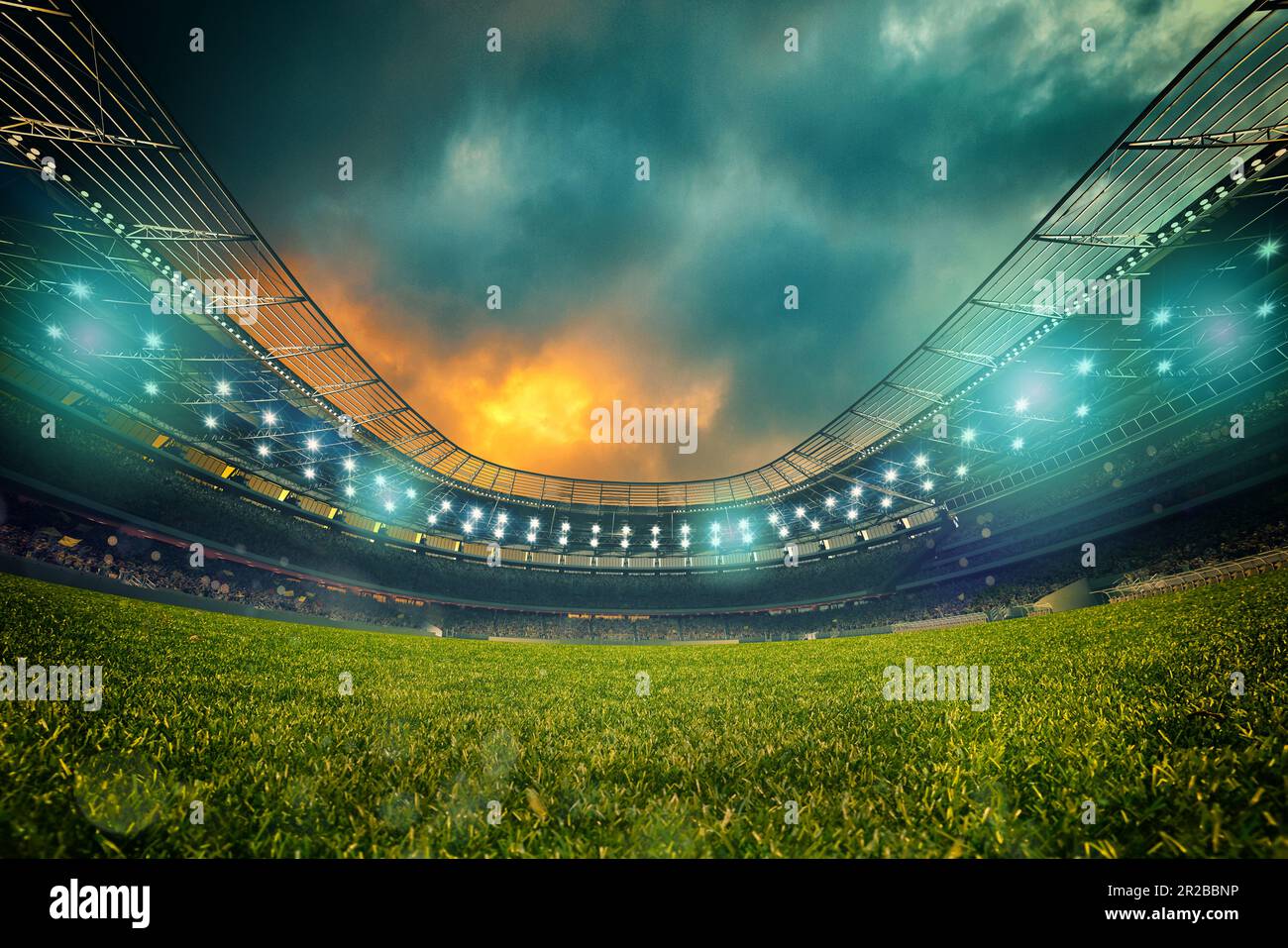 Football stadium with the stands full of fans waiting for the game. 3D ...