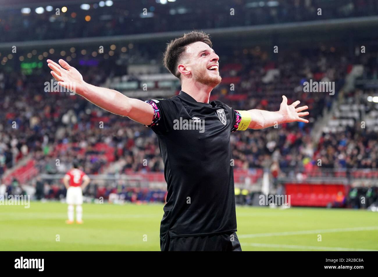 West Ham United's Declan Rice celebrates victory after the UEFA Europa ...