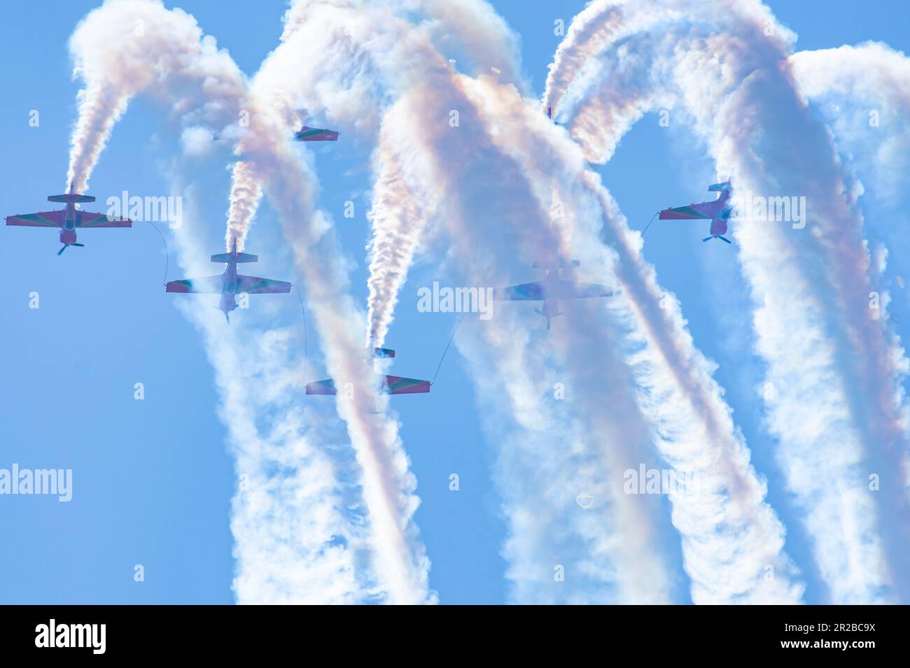 Marche Verte planes tied with steel ropes and very dangers  air show Royal Moroccan Air Force aerobatic team at Teknofest 2023 Stock Photo