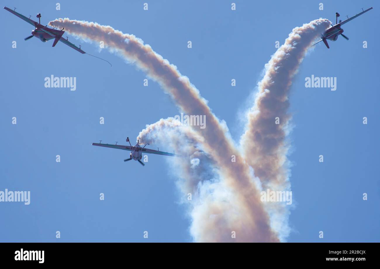 Marche Verte at Teknofest 2023 (Green March) with Mudry CAP 230 is the aerobatic demonstration team of the Royal Moroccan Air Force and the official Stock Photo