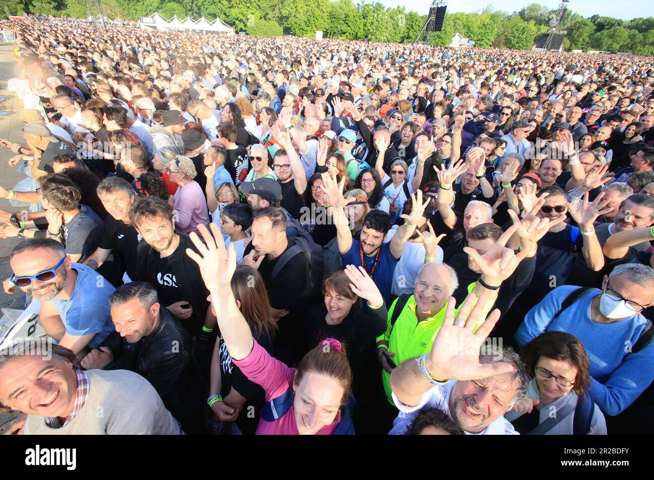 Ferrara, Italy. 18th May, 2023. Fans of American rock legend Bruce Springsteen and the E-Street Band in Ferrara during his first italian concert of the “New European Tour” - Ferrara, Italy, May 18, 2023 - Photo: Michele Nucci Credit: Live Media Publishing Group/Alamy Live News Stock Photo