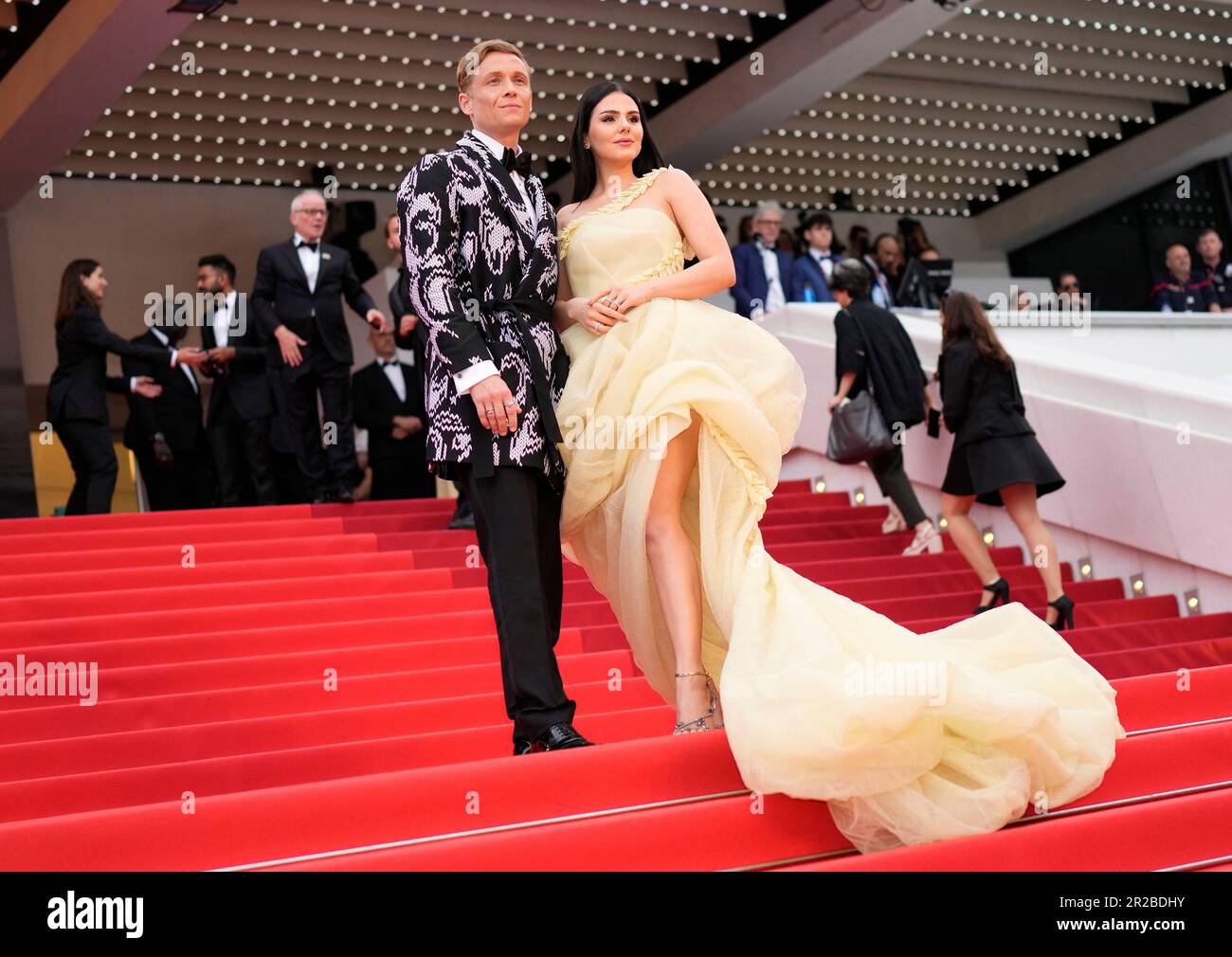 Matthias Schweighofer, left, and Ruby O. Fee pose for photographers ...