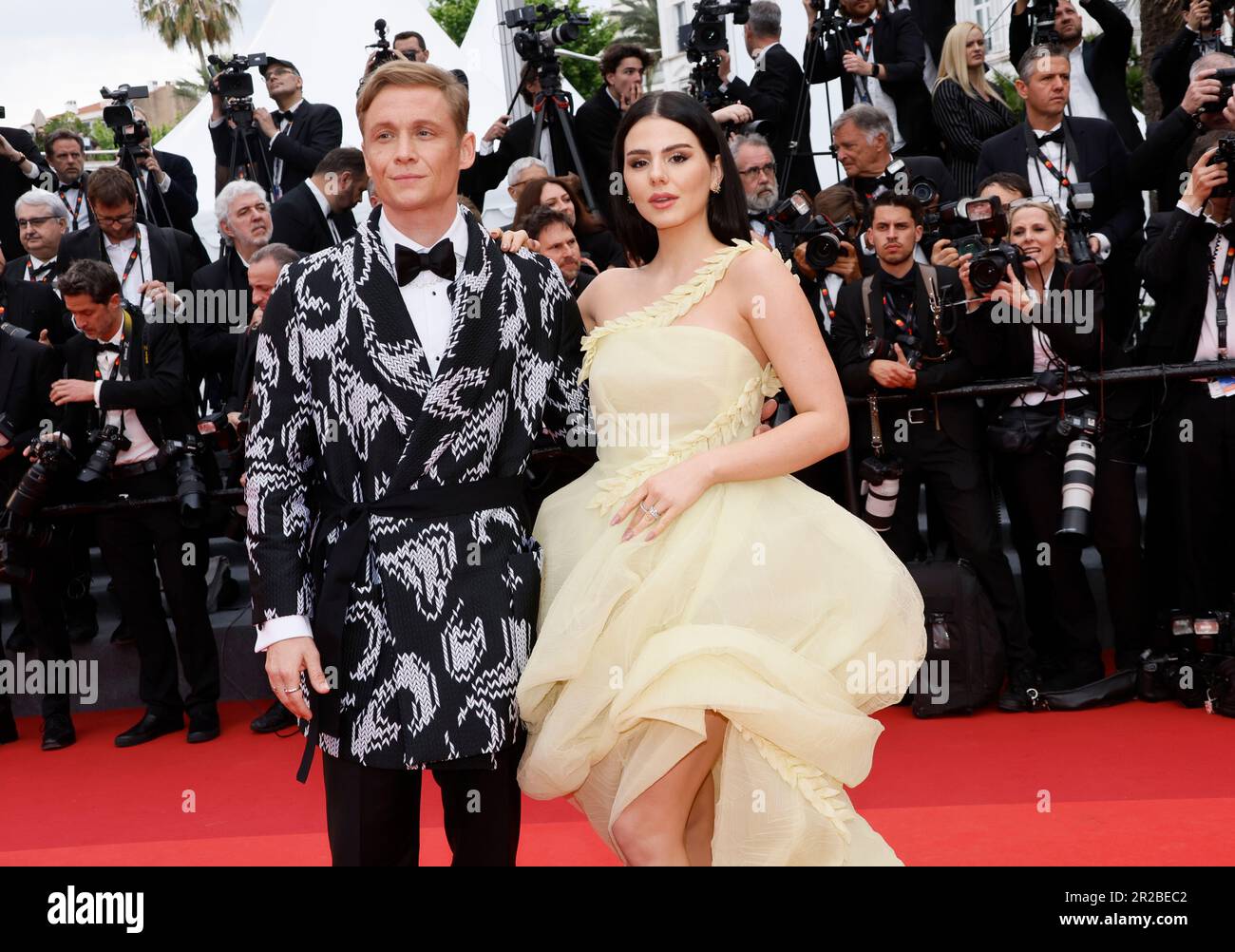 Matthias Schweighofer, left, and Ruby O. Fee pose for photographers ...