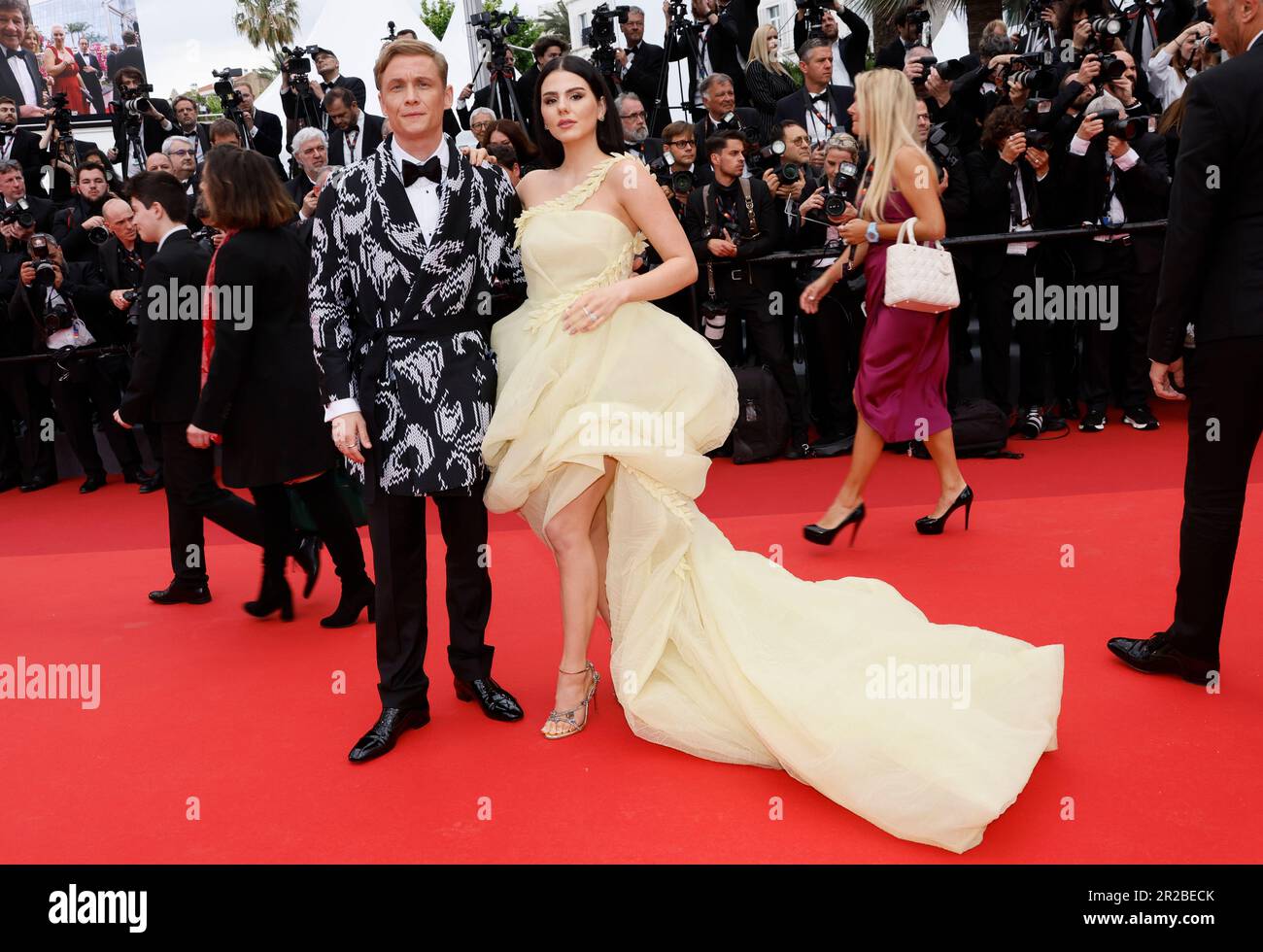 Matthias Schweighofer, left, and Ruby O. Fee pose for photographers ...