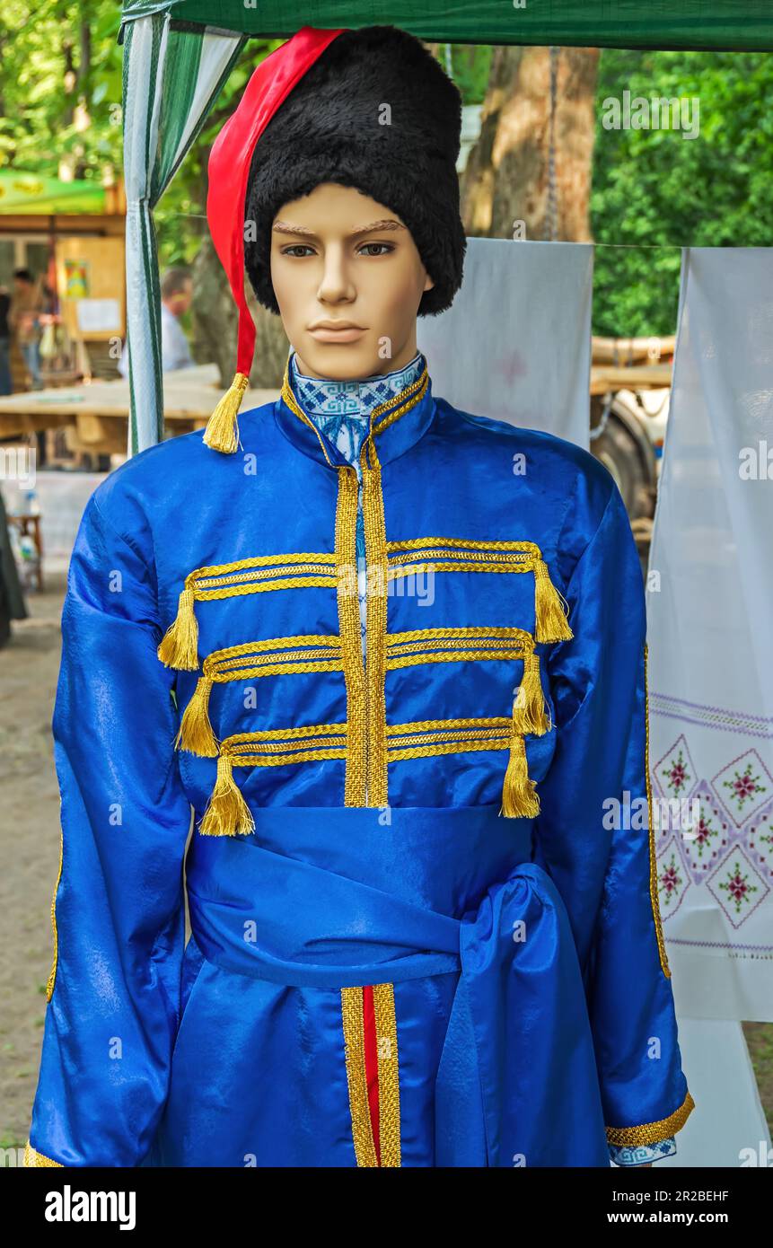 Mannequin in Ukrainian national costume at folklore fair dedicated to