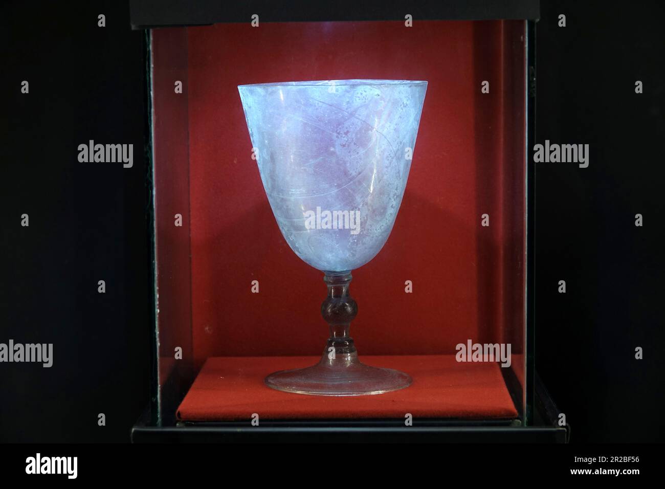 Close-up image of the glass chalice found in Berceto Cathedral that may be the Holy Grail (Saint Graal, Graal, Greal). Berceto, Parma, Emilia Romagna, Stock Photo