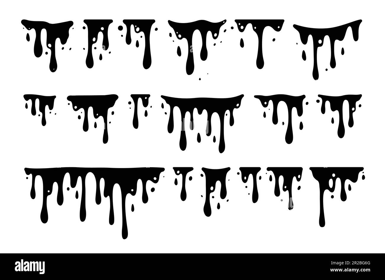 Black Melting Paint Abstract Liquid Vector Elements Isolated on White