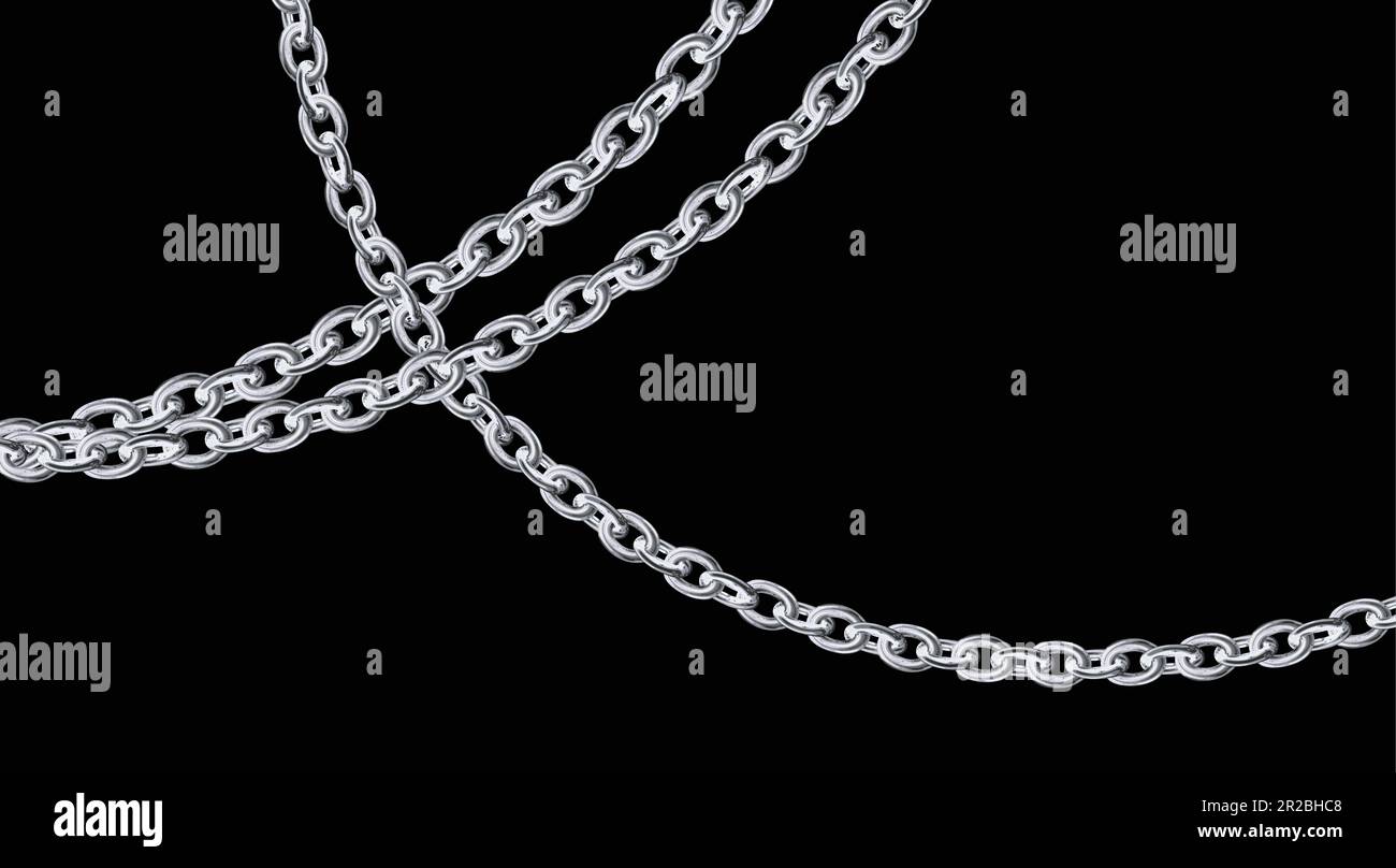 Silver chains collection, vector cartoon illustration of jewelry chains