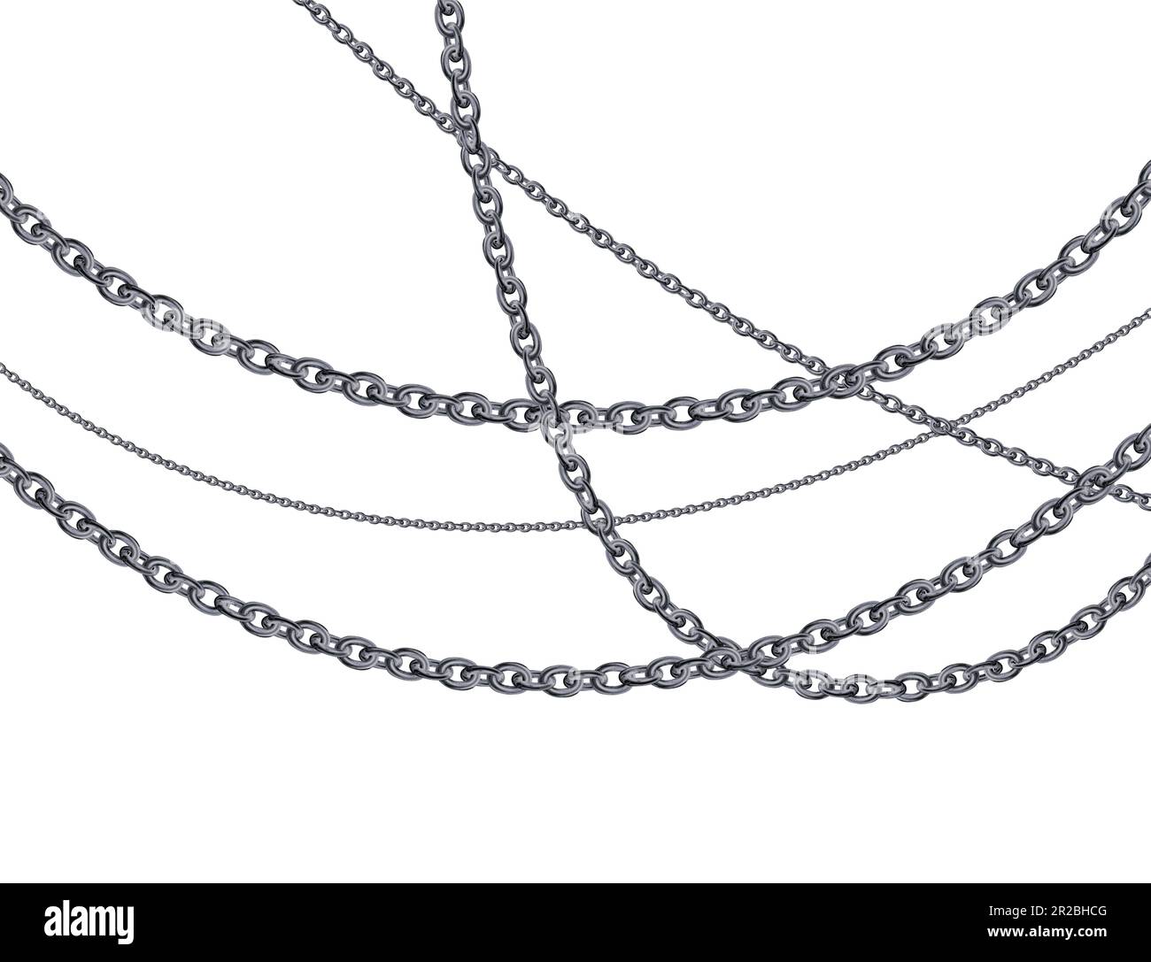 Silver chains collection, vector cartoon illustration of jewelry chains