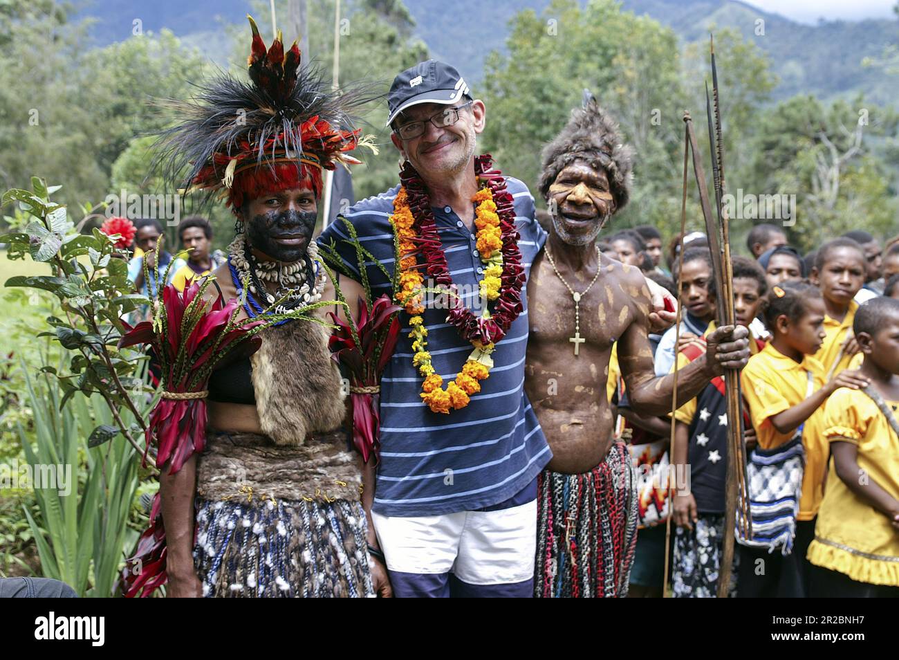 Papua New Guinea; Eastern Highlands; Goroka; white missionary among the ...