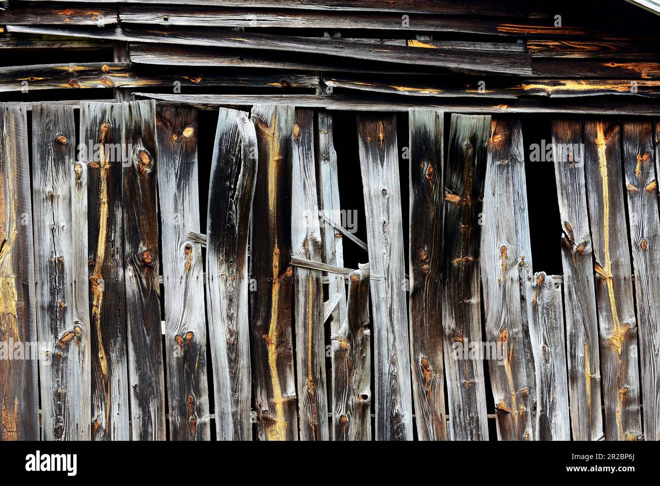 Warped boards on an old barn Stock Photo