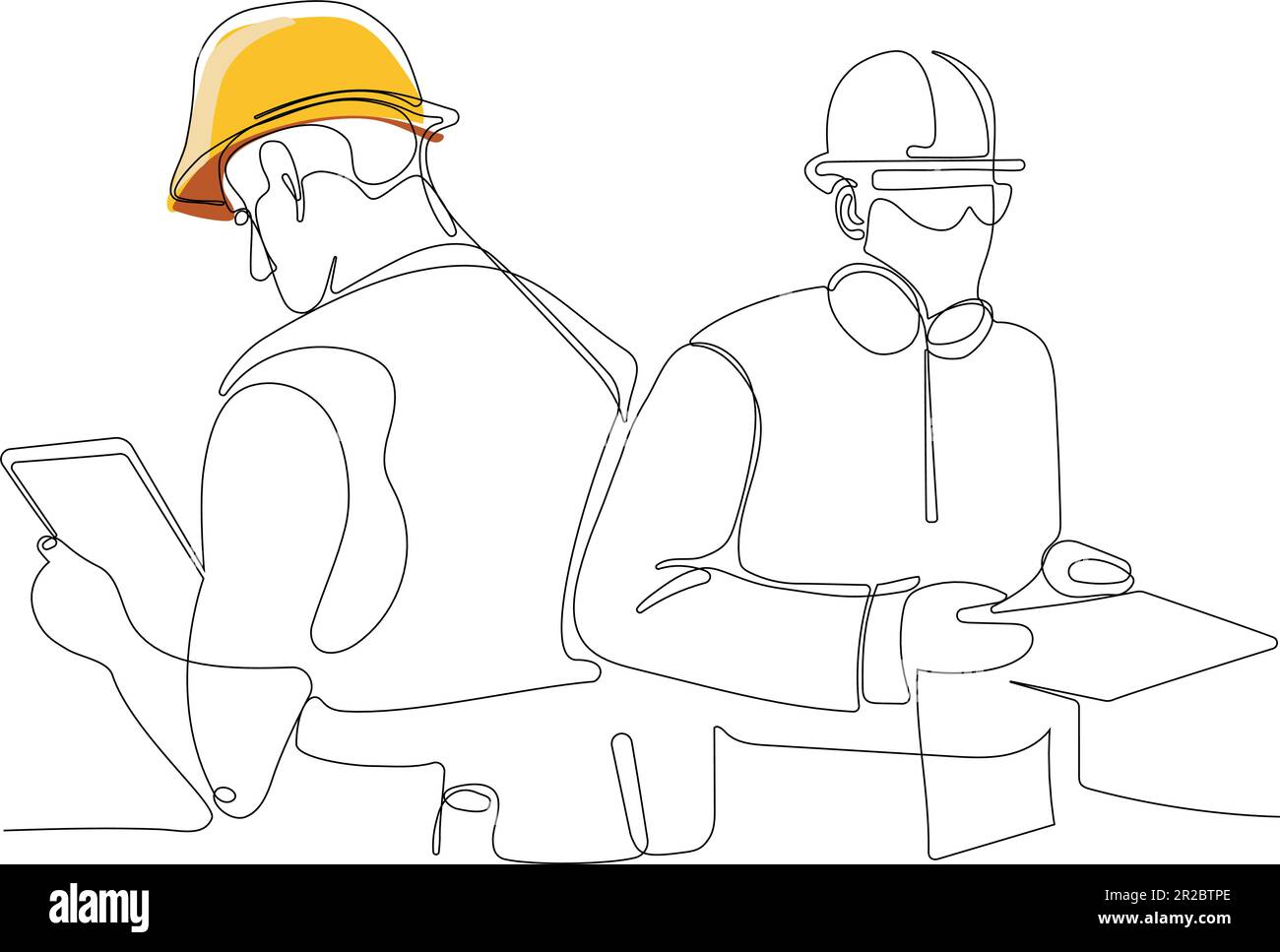 construction manager and engineer working on building site. Vector ...