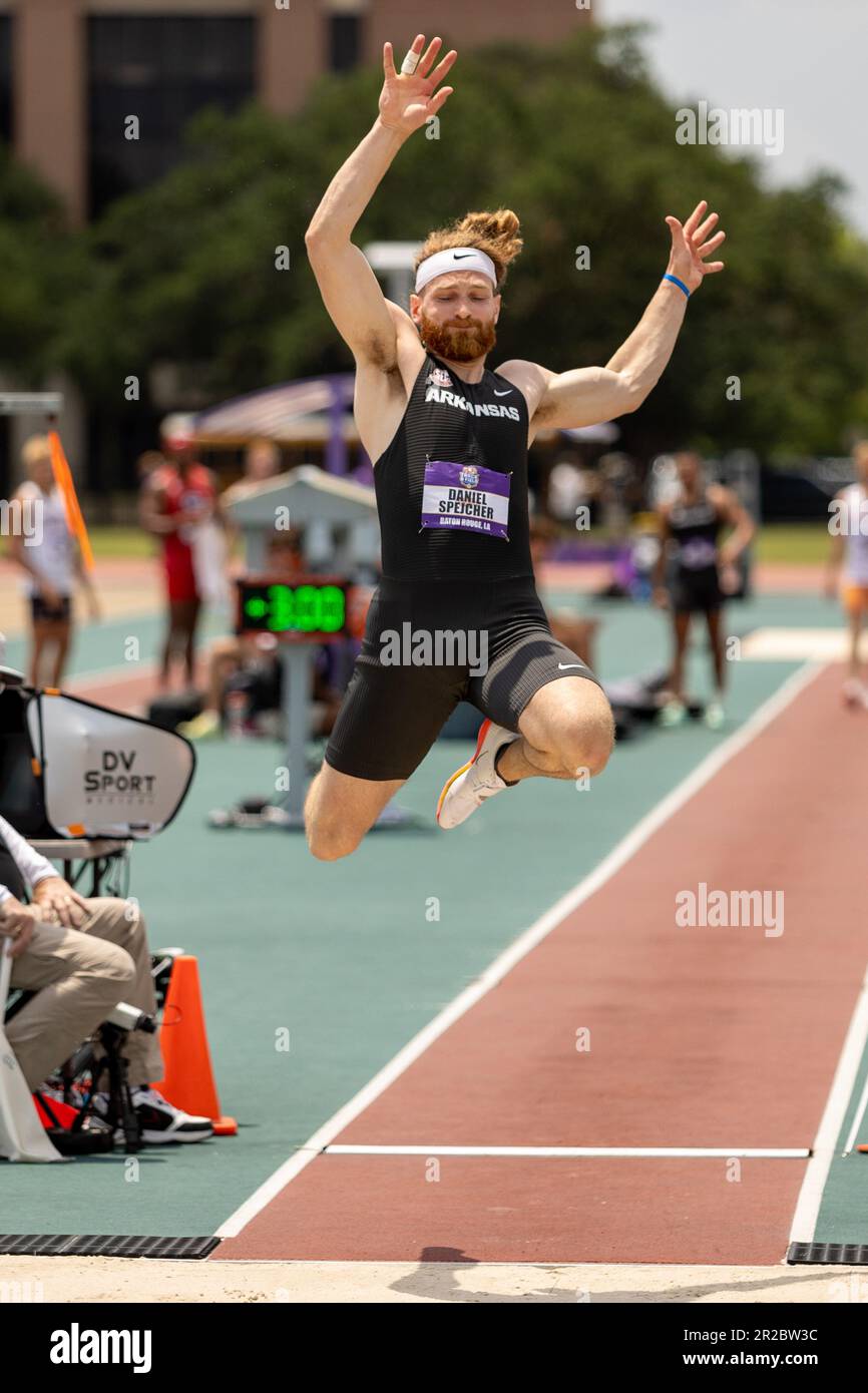 Arkansas decathlete Daniel Spejcher competes in the long jump portion