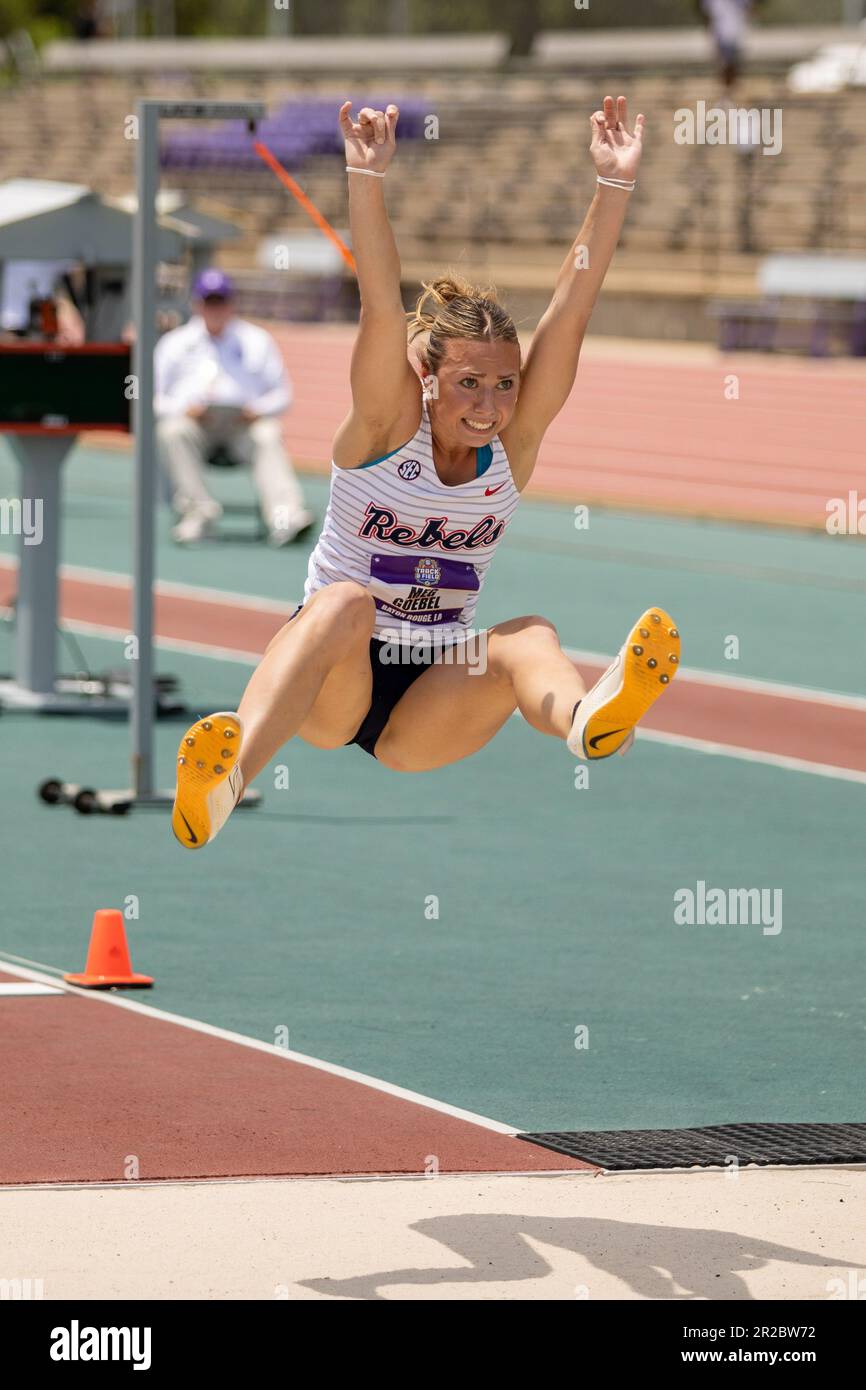 Ole Miss heptathlete Meg Goebel long jumps to begin day 2 of the heptathlon during the 2023 Southeastern Conference Track and Field Championships, Fri Stock Photo
