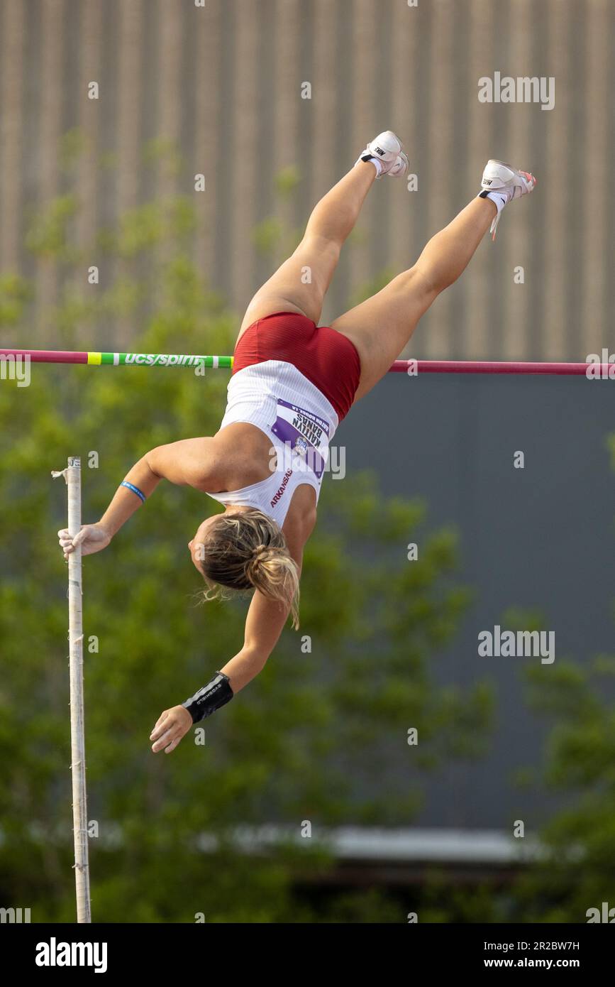 Arkansas pole vaulter Kaitlyn Banas clears a height during the 2023