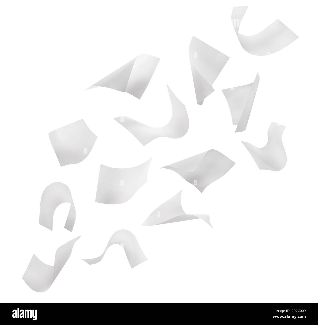 Many sheets of paper falling on white background Stock Photo Alamy