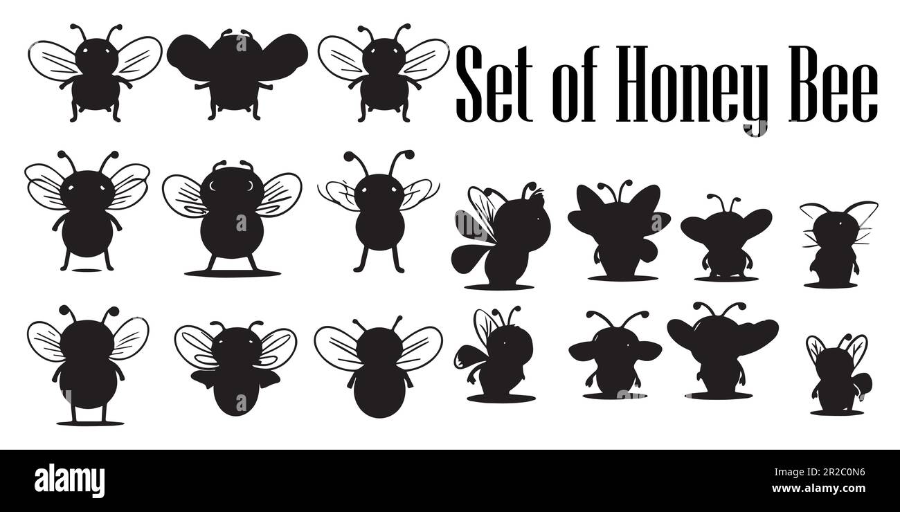 A set of honey bees' vector illustrations. Stock Vector