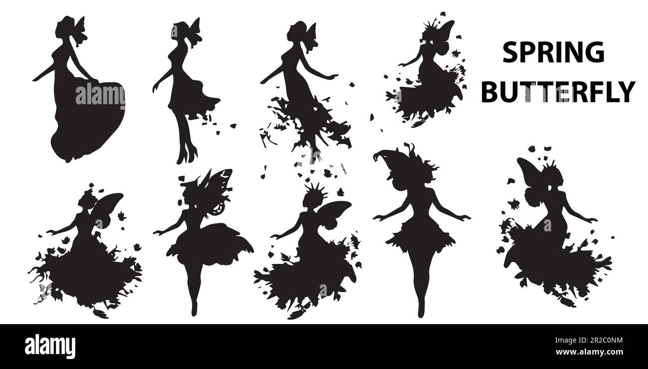 Silhouettes of a dancing spring butterfly girl vector design. Stock Vector